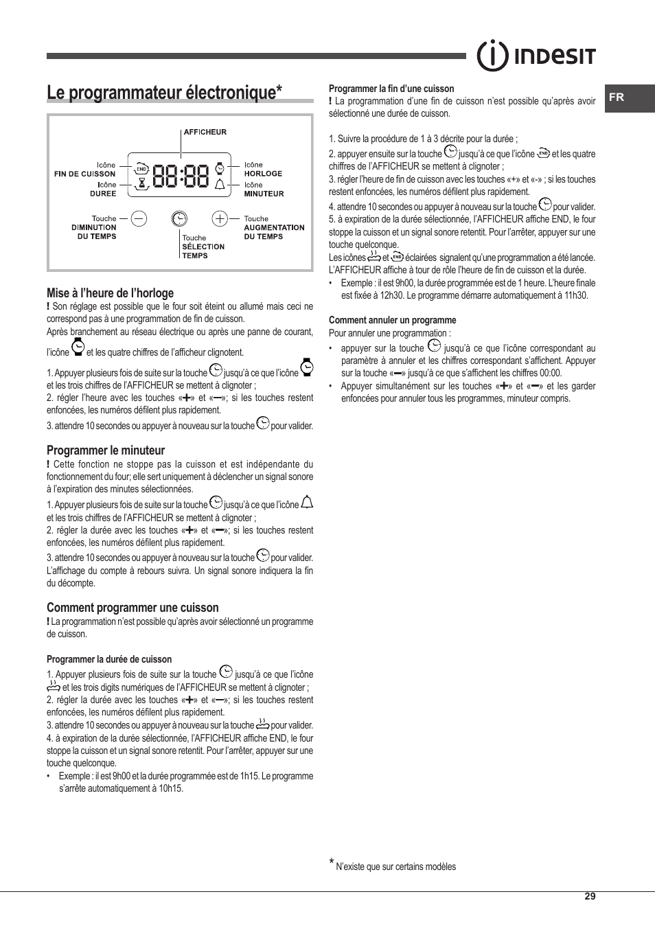 Le programmateur électronique | Indesit IFG-83-KC.A-(TD) User Manual | Page 29 / 60