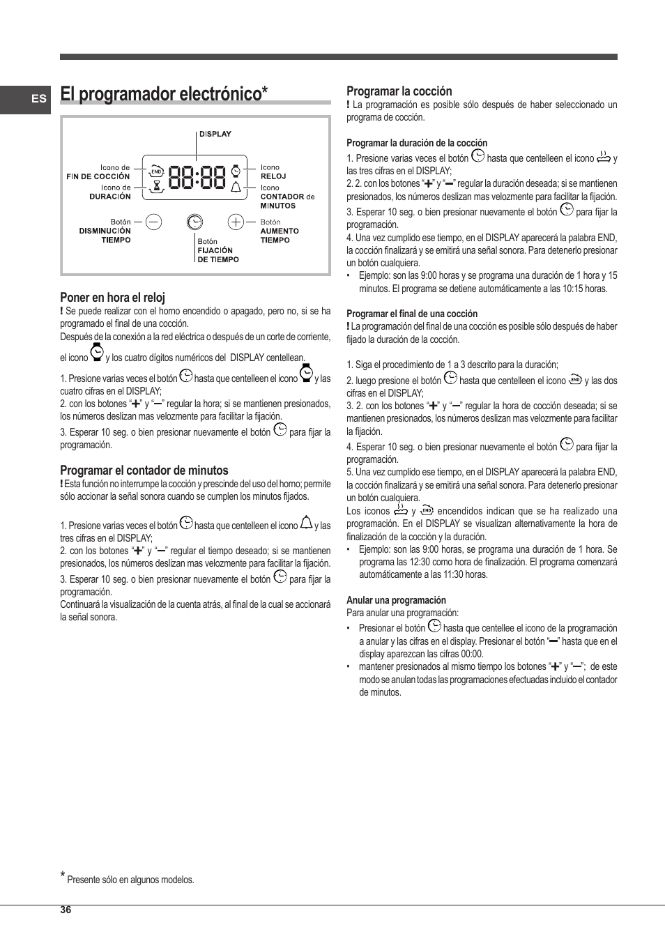 El programador electrónico | Indesit IFG-83-KC.A-(TD) User Manual | Page 36 / 60