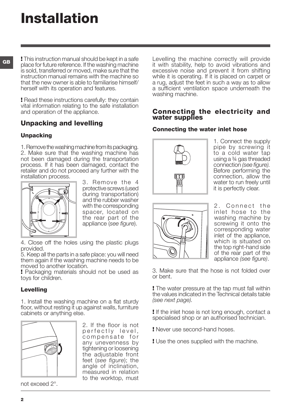 Installation | Indesit XWE-61452-W-EU User Manual | Page 2 / 72