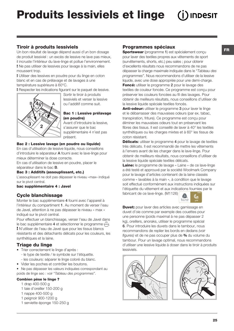 Produits lessiviels et linge | Indesit XWE-61452-W-EU User Manual | Page 25 / 72
