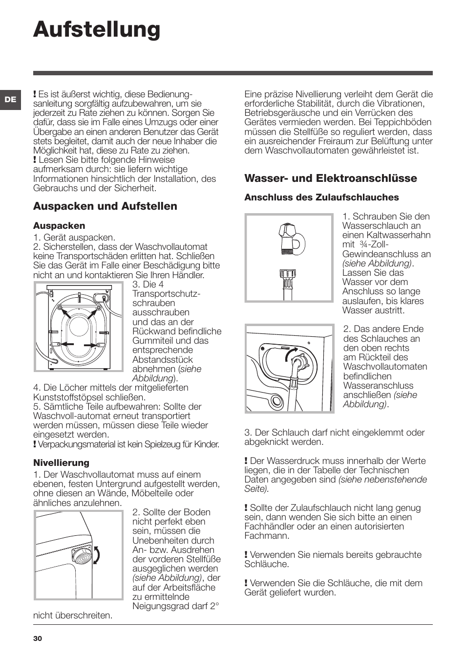 Aufstellung | Indesit XWE-61452-W-EU User Manual | Page 30 / 72