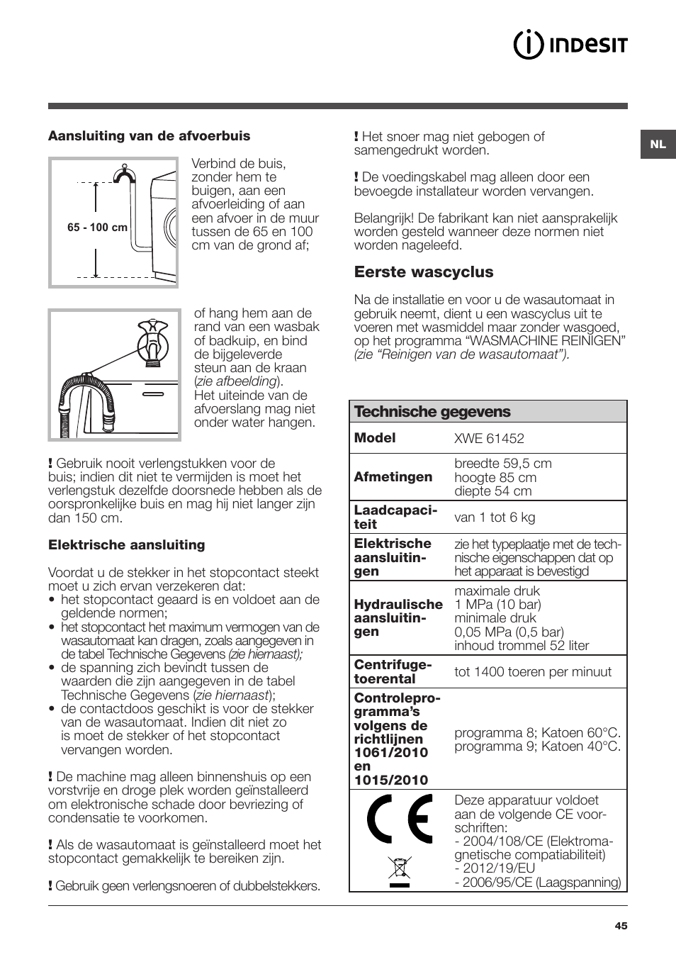 Indesit XWE-61452-W-EU User Manual | Page 45 / 72