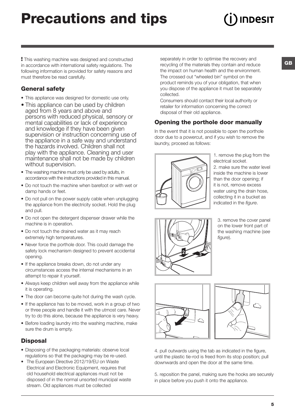 Precautions and tips | Indesit XWE-61452-W-EU User Manual | Page 5 / 72