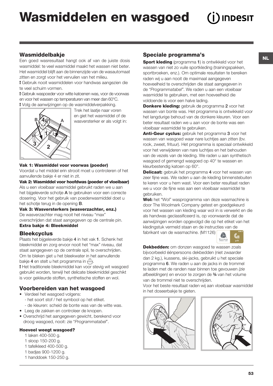 Wasmiddelen en wasgoed | Indesit XWE-61452-W-EU User Manual | Page 53 / 72
