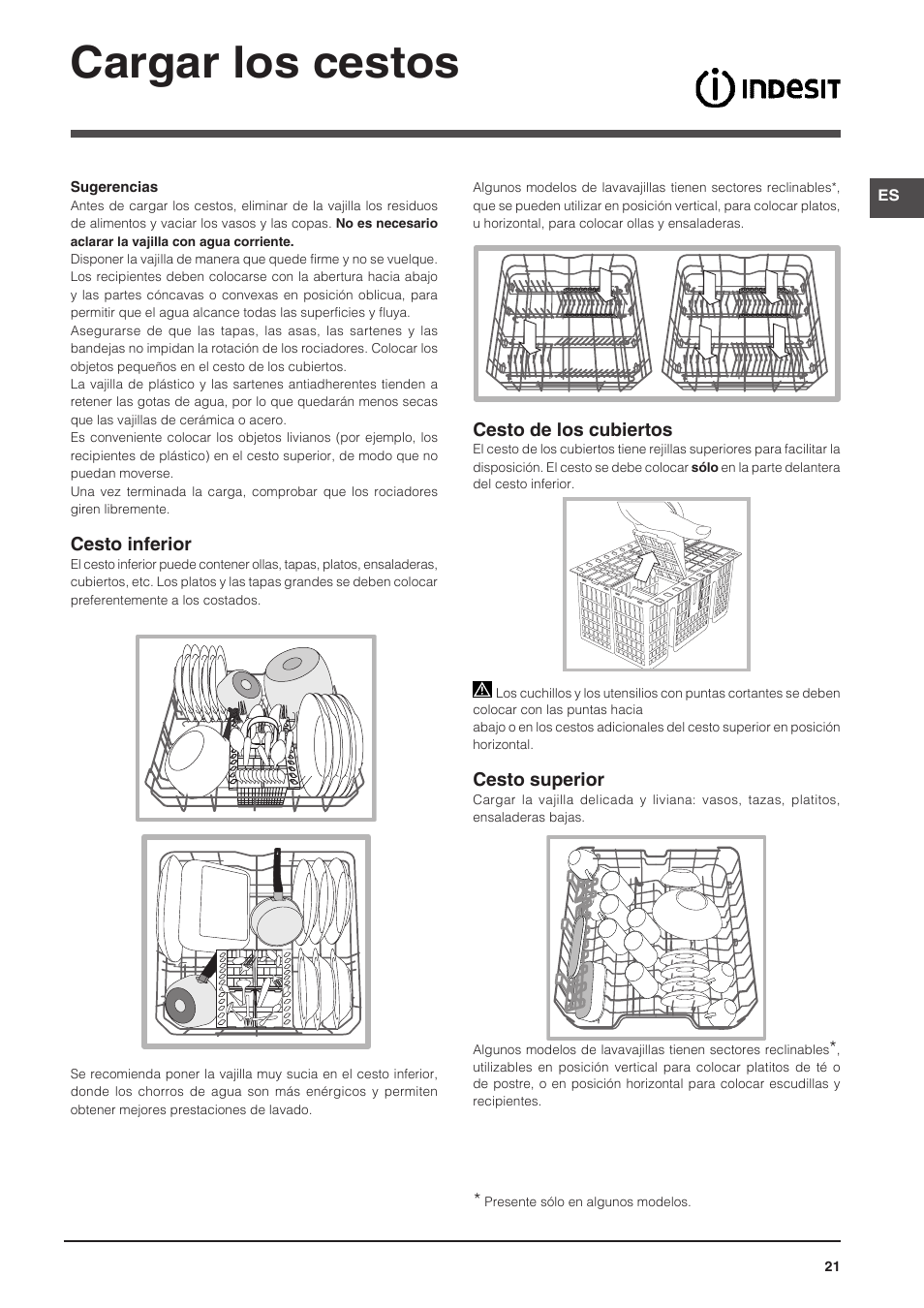 Cargar los cestos | Indesit DFG-26B10-EU User Manual | Page 21 / 72