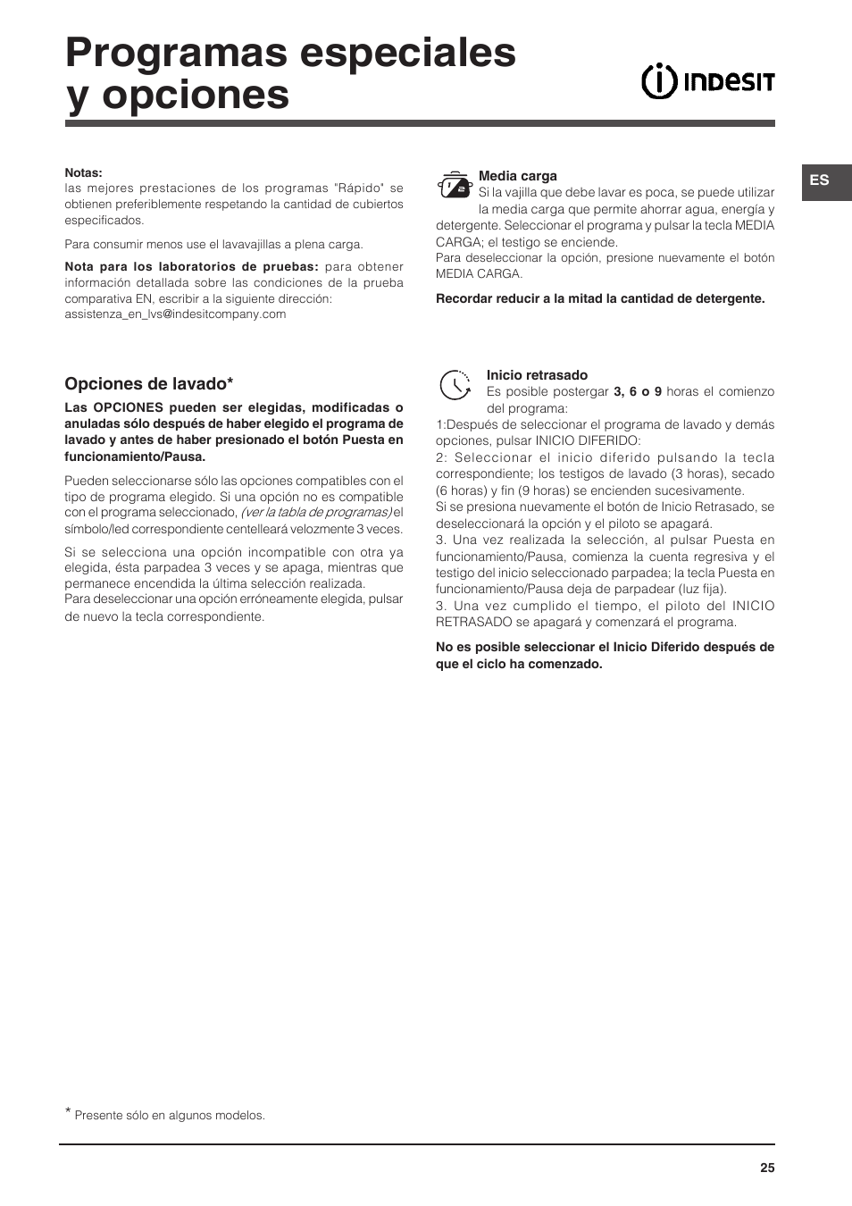 Programas especiales y opciones | Indesit DFG-26B10-EU User Manual | Page 25 / 72
