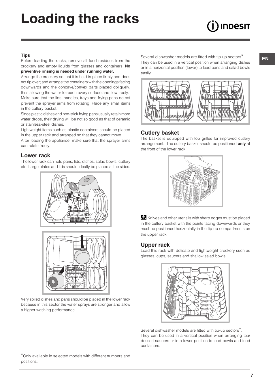 Loading the racks | Indesit DFG-26B10-EU User Manual | Page 7 / 72