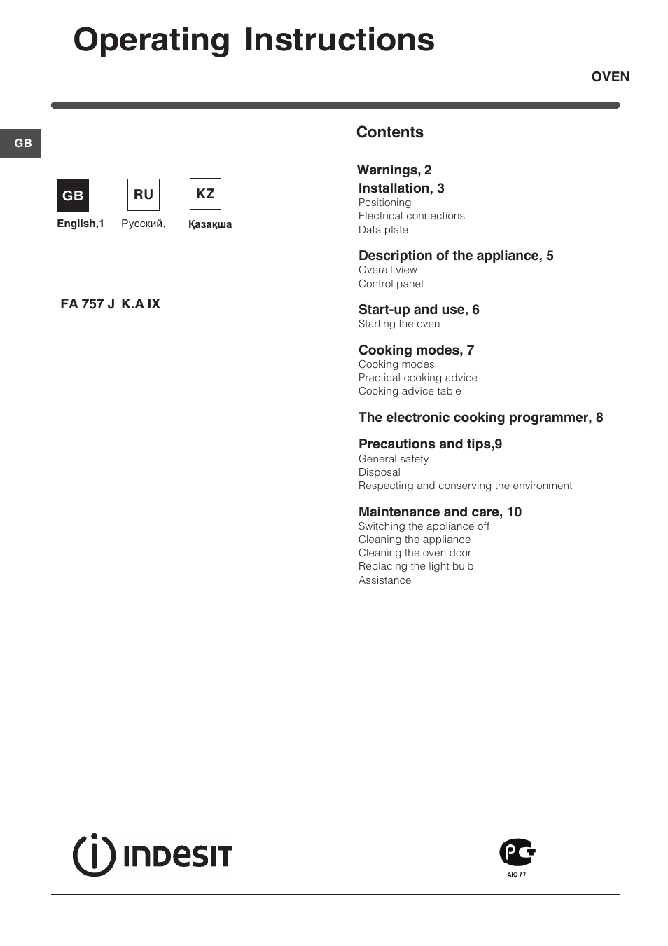 Indesit FA-757-J-K.A-IX User Manual | 32 pages