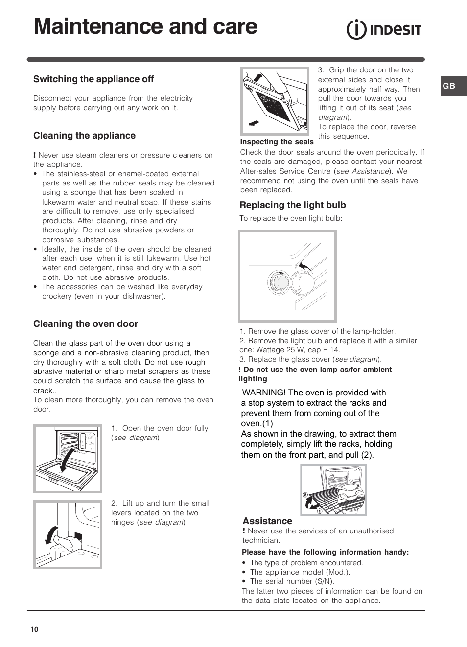 Maintenance and care | Indesit FA-757-J-K.A-IX User Manual | Page 10 / 32