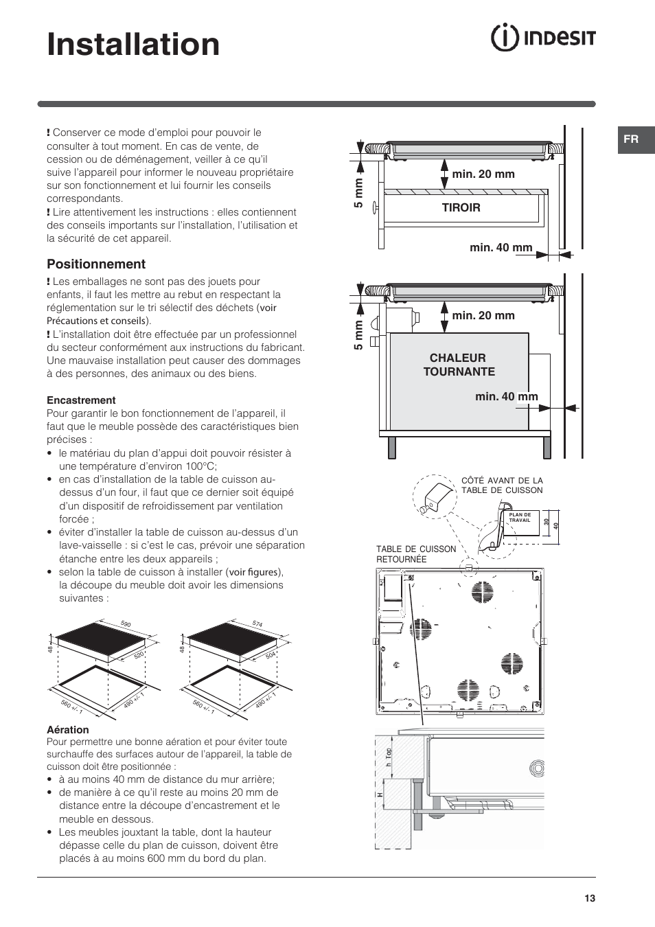 Installation, Positionnement | Indesit VRM-641-MD-IX User Manual | Page 13 / 76