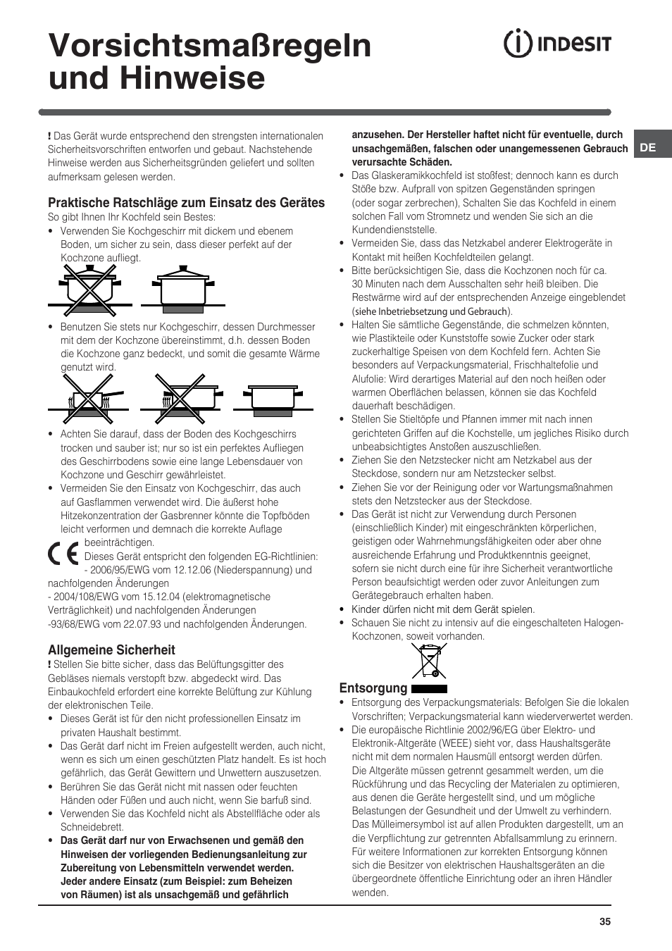 Vorsichtsmaßregeln und hinweise | Indesit VRM-641-MD-IX User Manual | Page 35 / 76