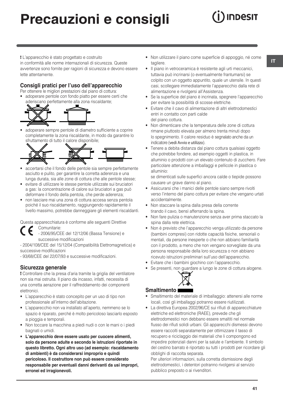 Precauzioni e consigli | Indesit VRM-641-MD-IX User Manual | Page 41 / 76