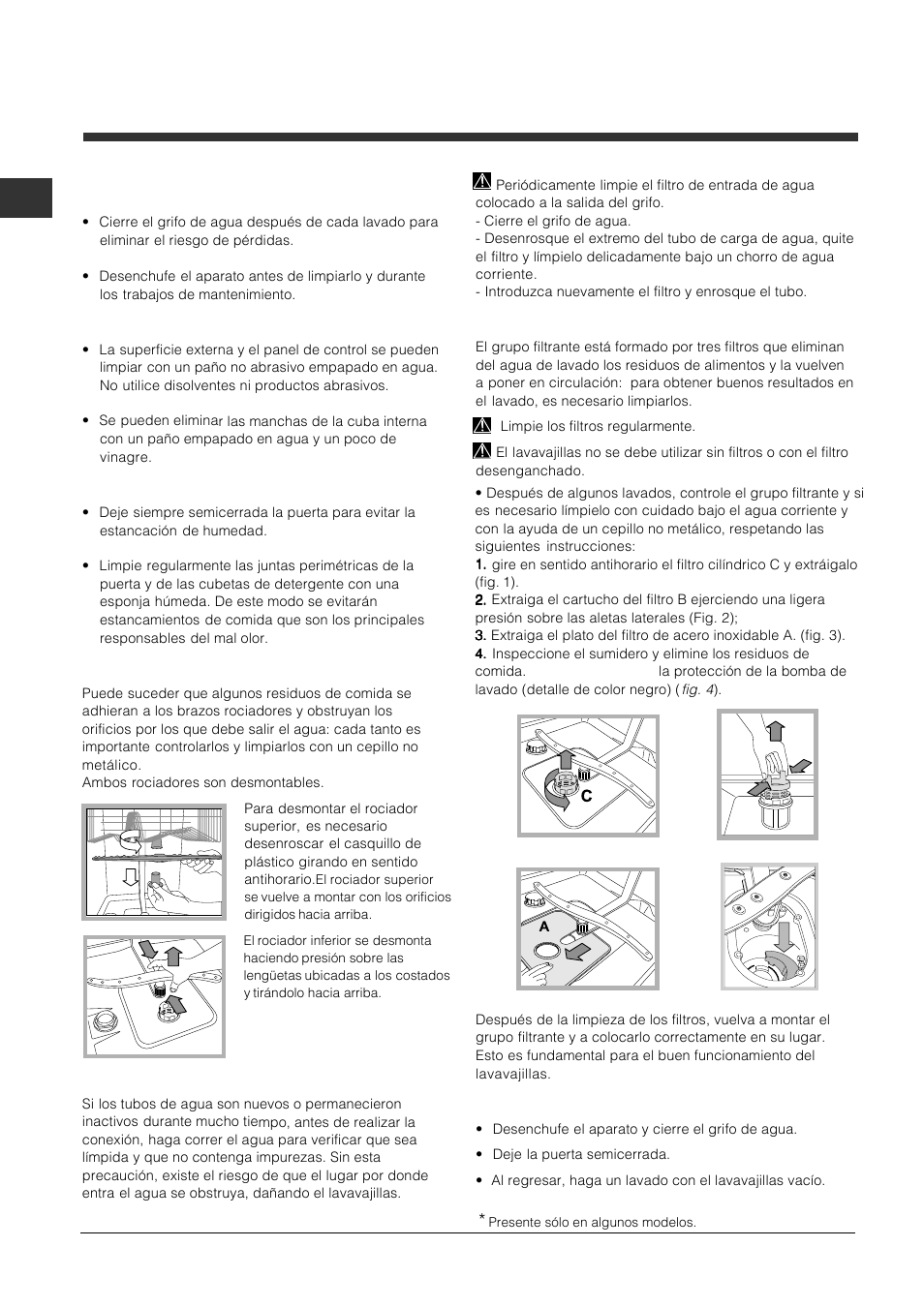 Mantenimiento y cuidados | Indesit DFP 2727 User Manual | Page 38 / 68