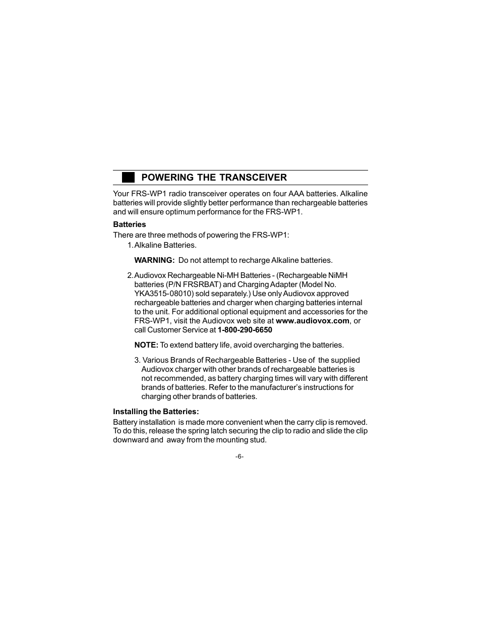 Audiovox FRS-WP1 User Manual | Page 6 / 16