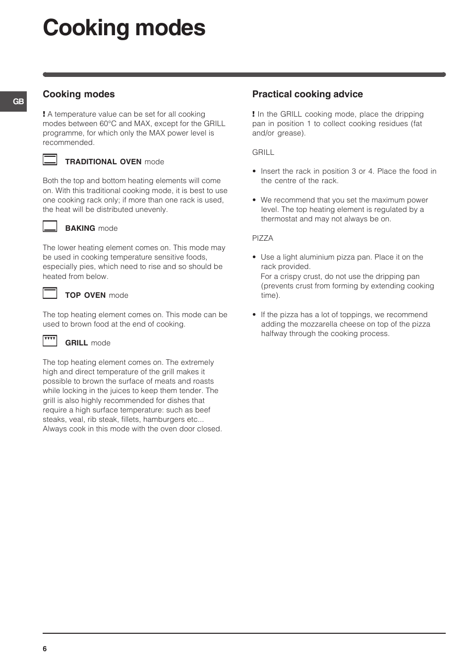 Cooking modes | Indesit 7OFIM-20-K.A-IX User Manual | Page 6 / 20