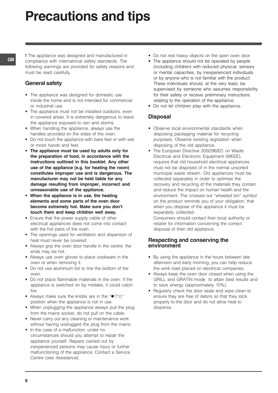 Precautions and tips | Indesit 7OFIM-20-K.A-IX User Manual | Page 8 / 20