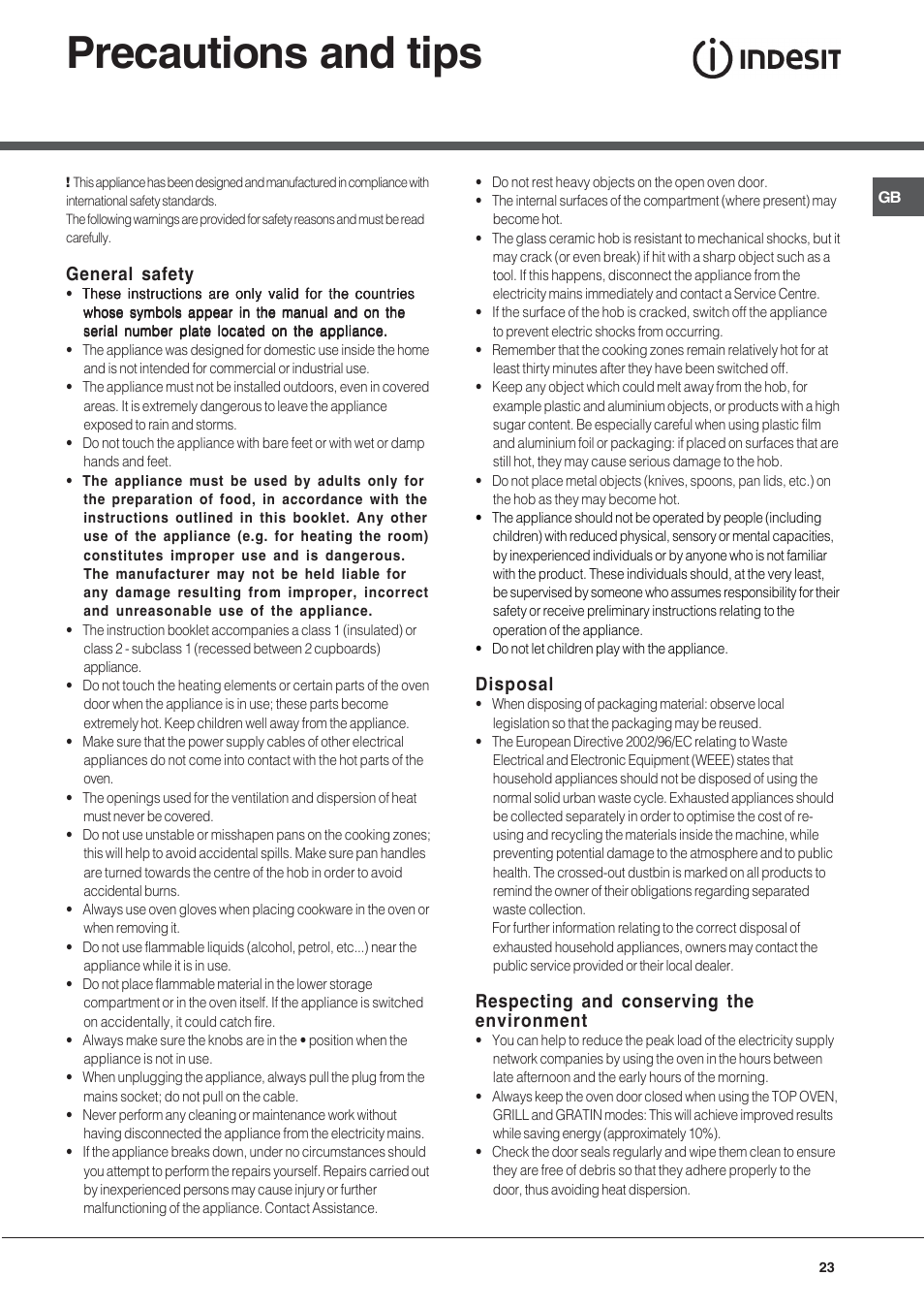 Precautions and tips | Indesit KN6C517(W)-RU User Manual | Page 23 / 40