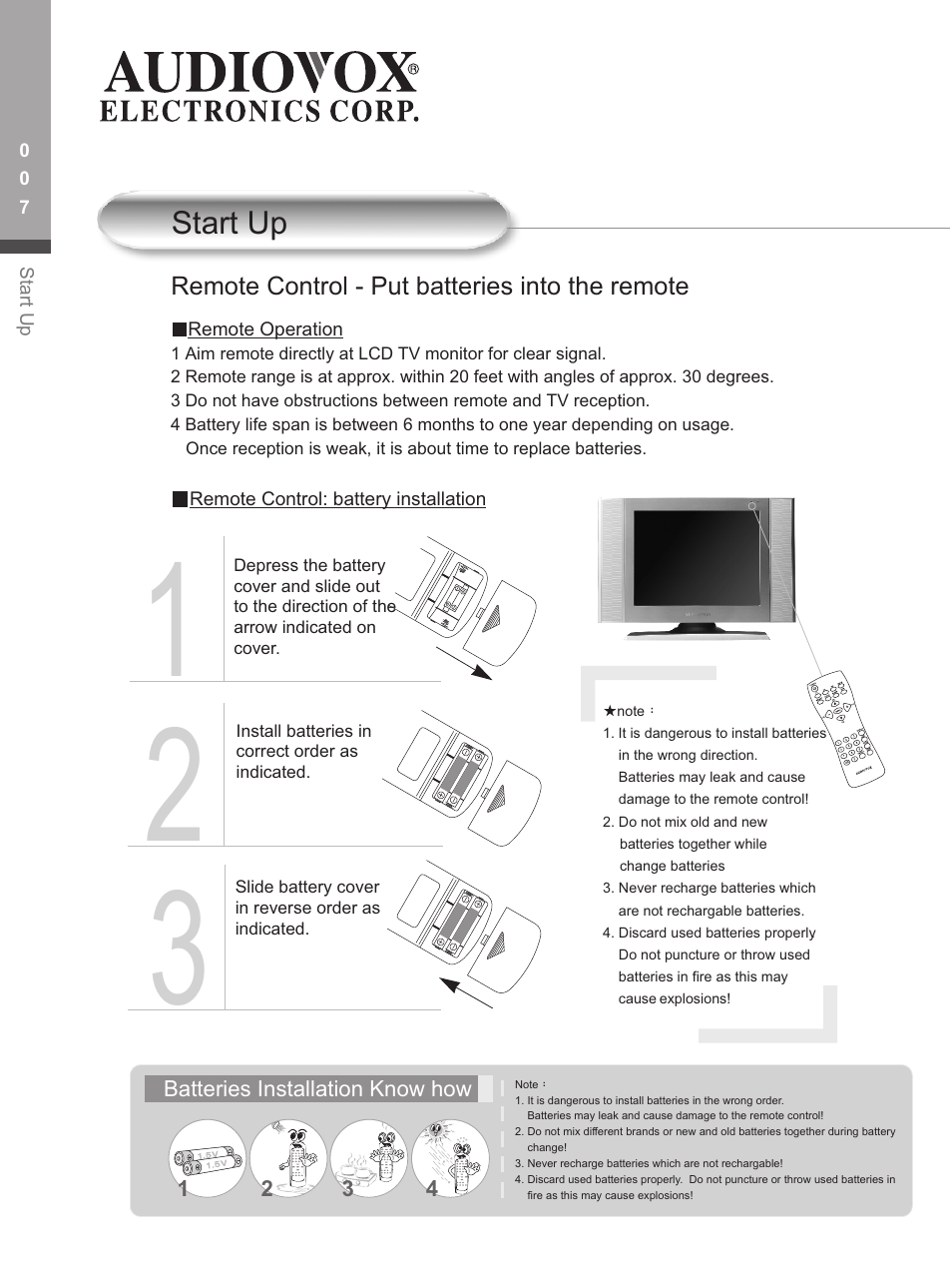 Start up | Audiovox FP1500 User Manual | Page 10 / 44