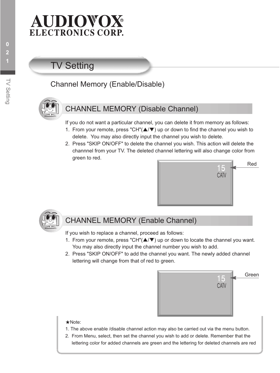 Tv setting | Audiovox FP1500 User Manual | Page 24 / 44