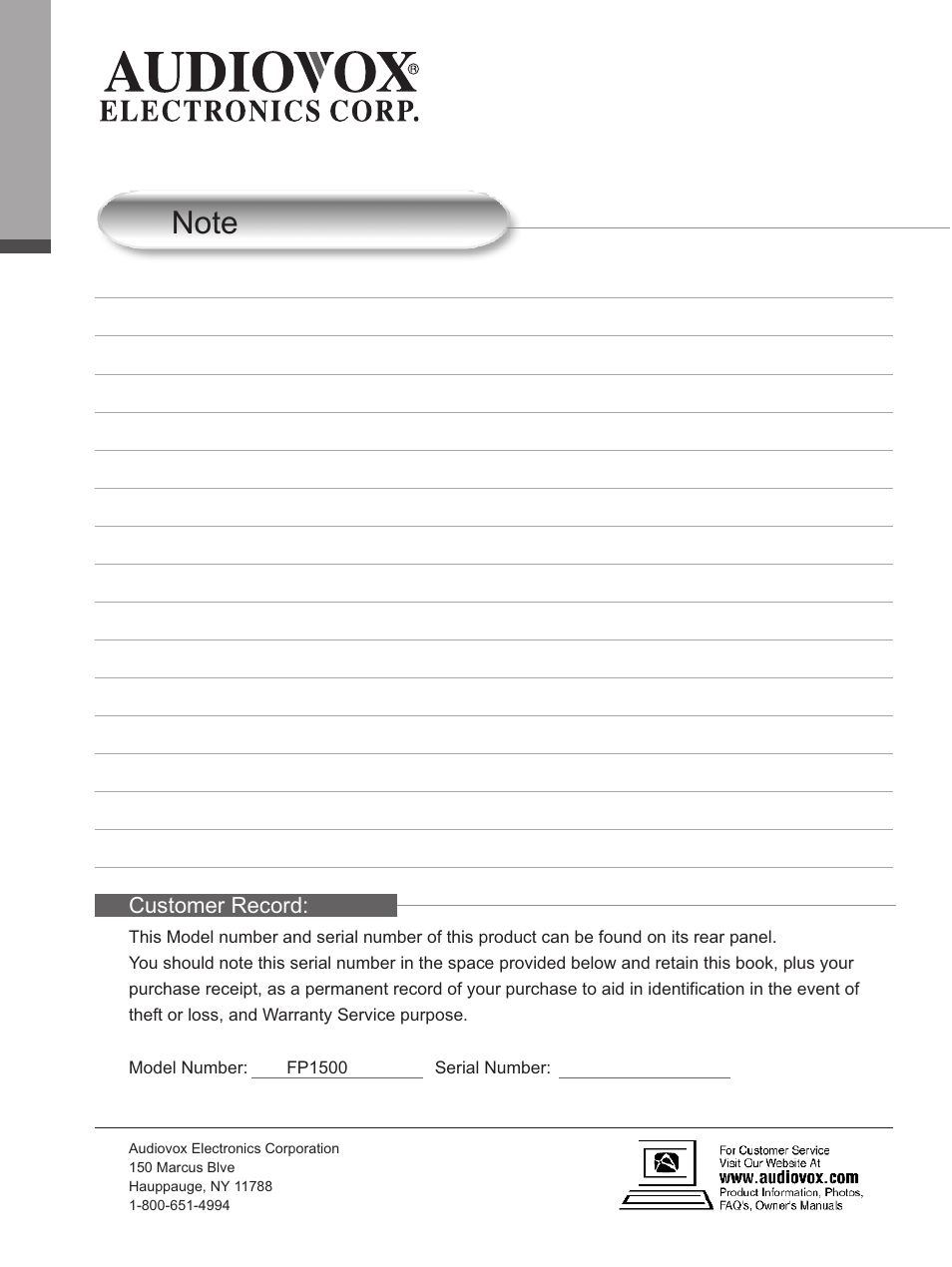Audiovox FP1500 User Manual | Page 42 / 44