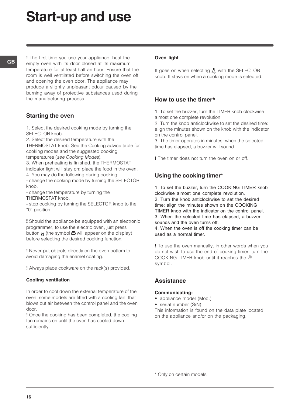 Start-up and use | Indesit FI-51.A-(BK) User Manual | Page 16 / 72
