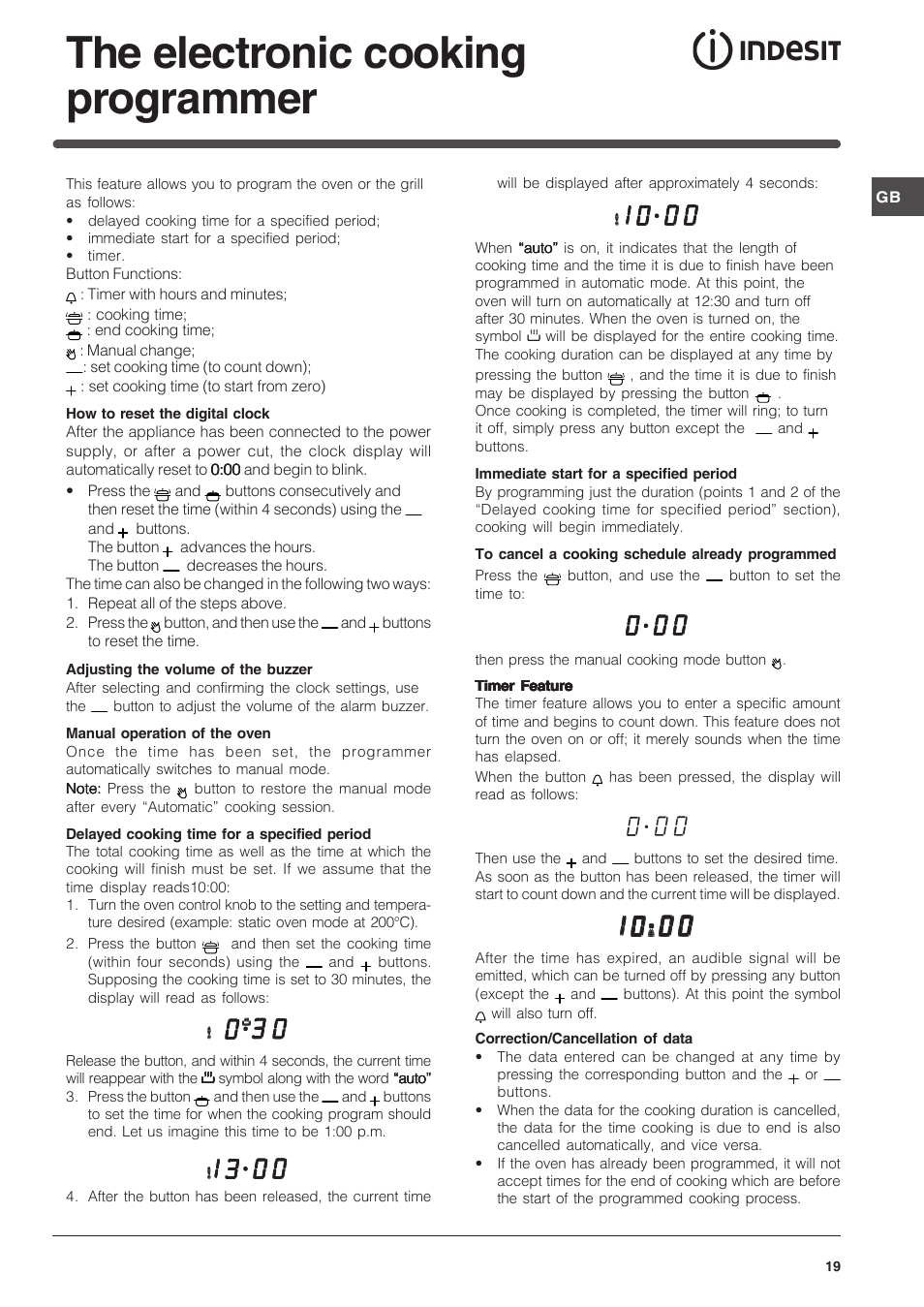 The electronic cooking programmer | Indesit FI-51.A-(BK) User Manual | Page 19 / 72