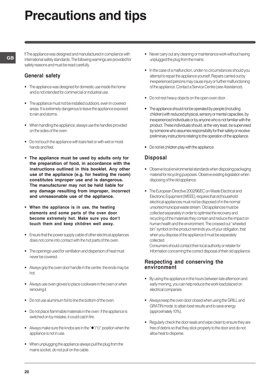 Precautions and tips | Indesit FI-51.A-(BK) User Manual | Page 20 / 72