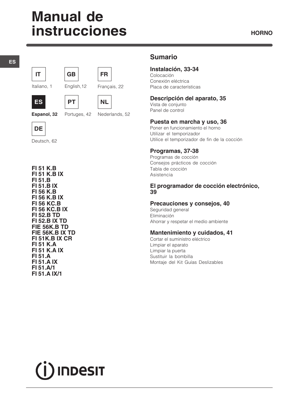 Manual de instrucciones | Indesit FI-51.A-(BK) User Manual | Page 32 / 72