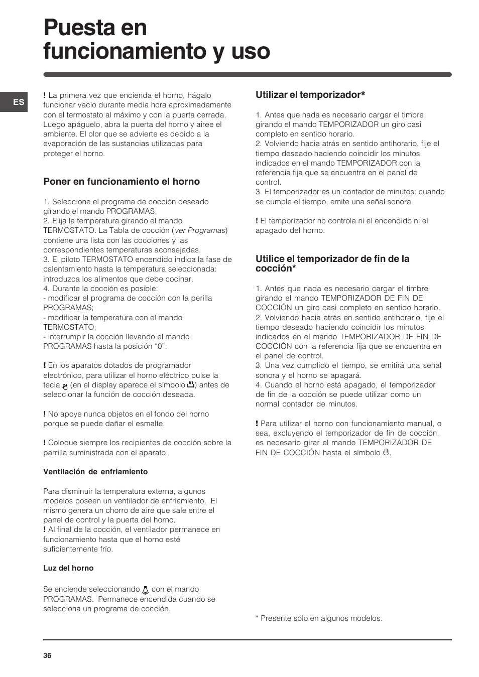Puesta en funcionamiento y uso | Indesit FI-51.A-(BK) User Manual | Page 36 / 72