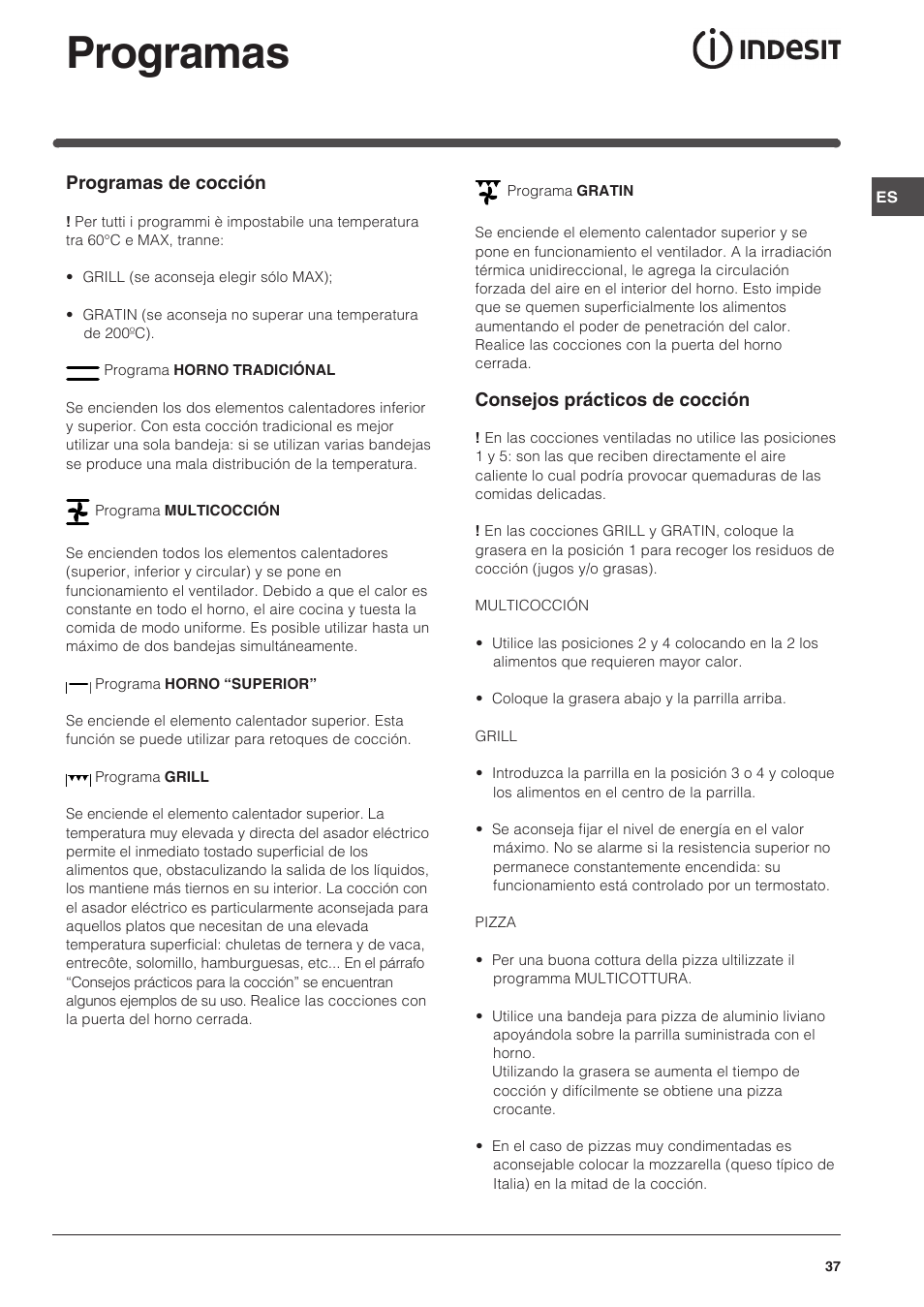 Programas | Indesit FI-51.A-(BK) User Manual | Page 37 / 72