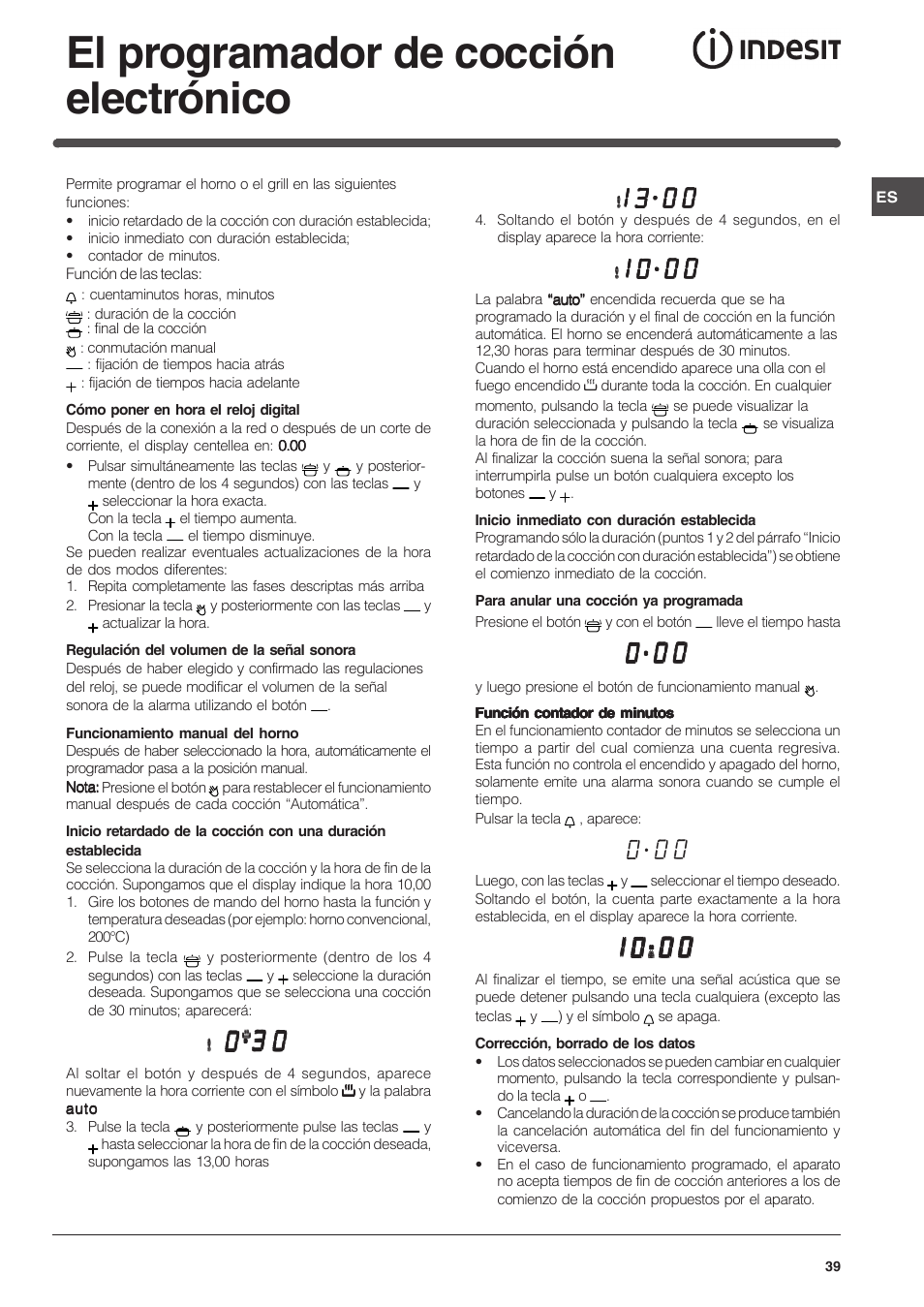 El programador de cocción electrónico | Indesit FI-51.A-(BK) User Manual | Page 39 / 72