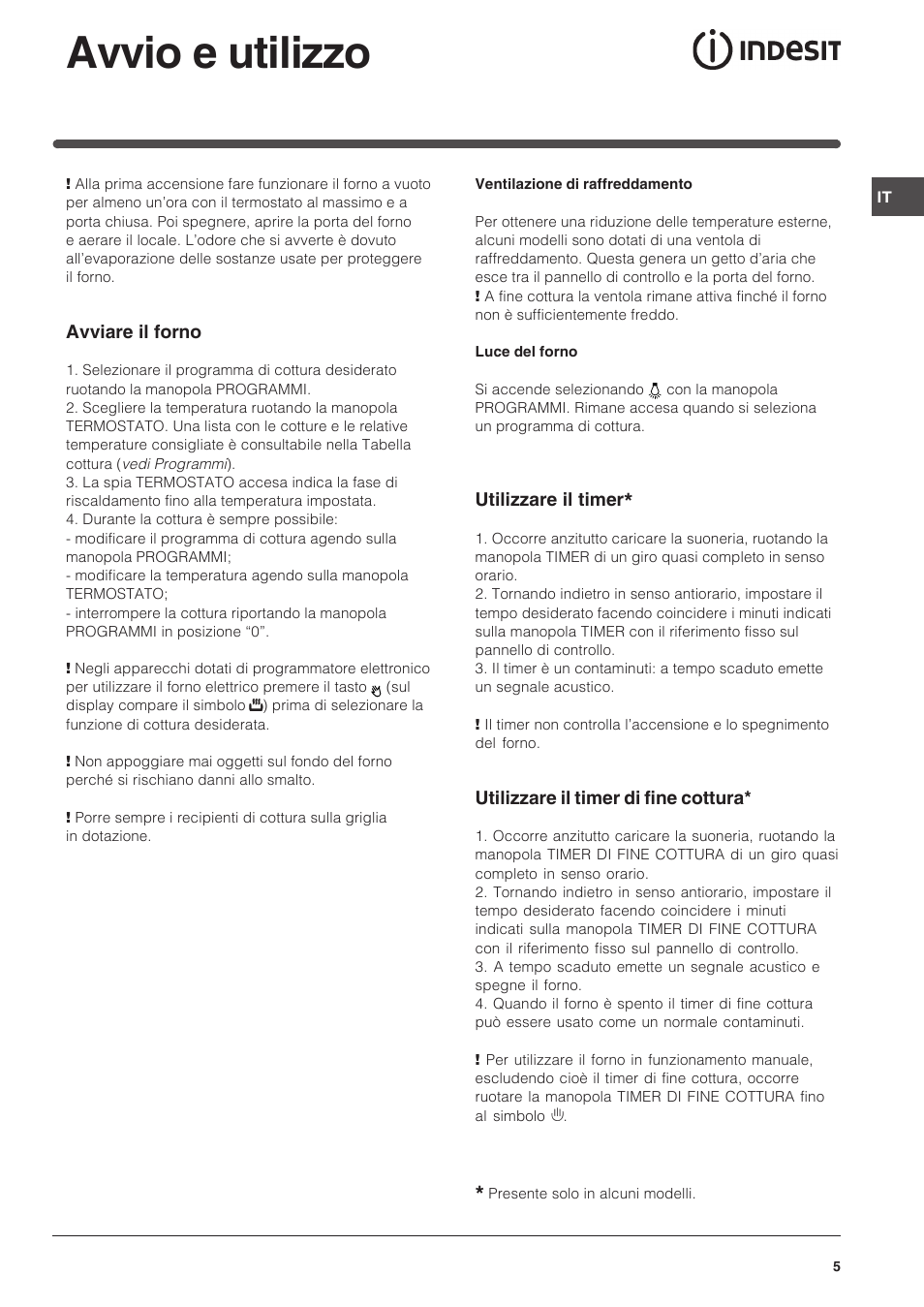 Avvio e utilizzo | Indesit FI-51.A-(BK) User Manual | Page 5 / 72