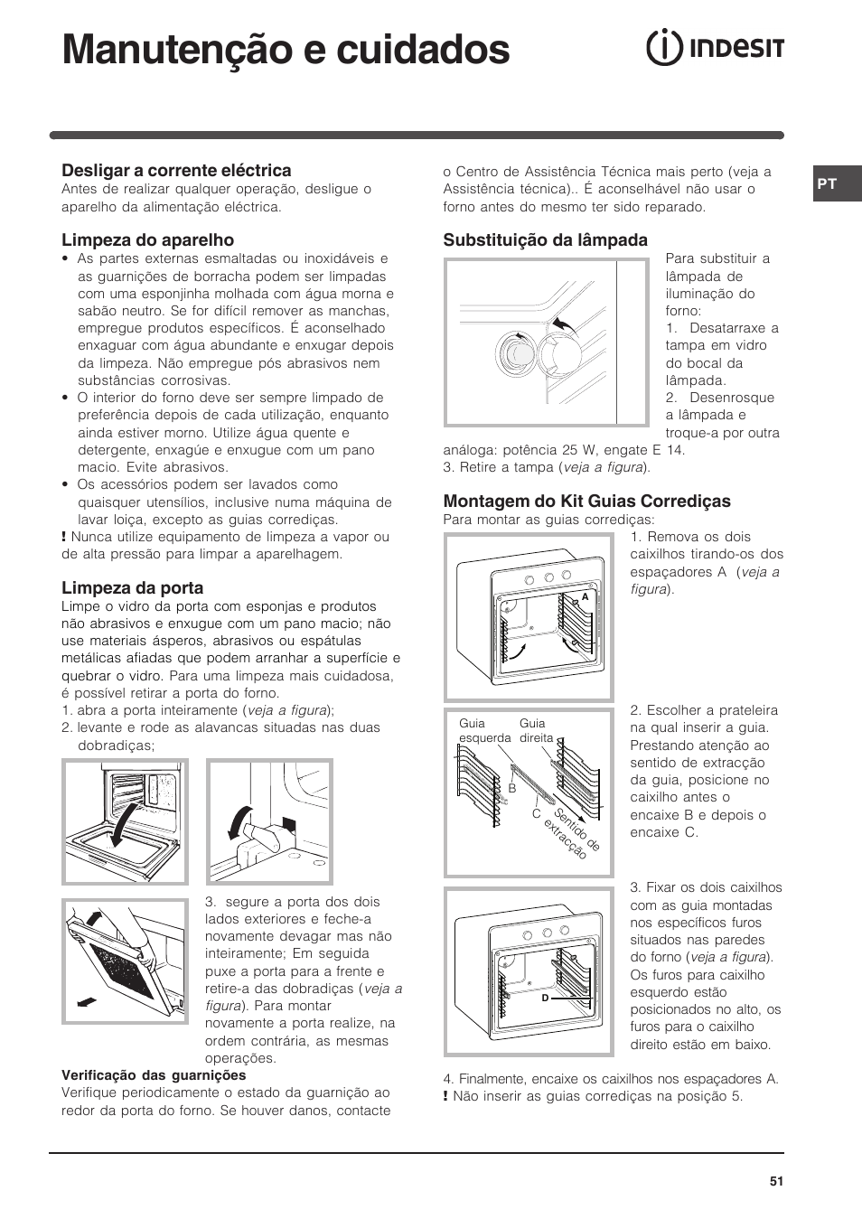 Manutenção e cuidados | Indesit FI-51.A-(BK) User Manual | Page 51 / 72