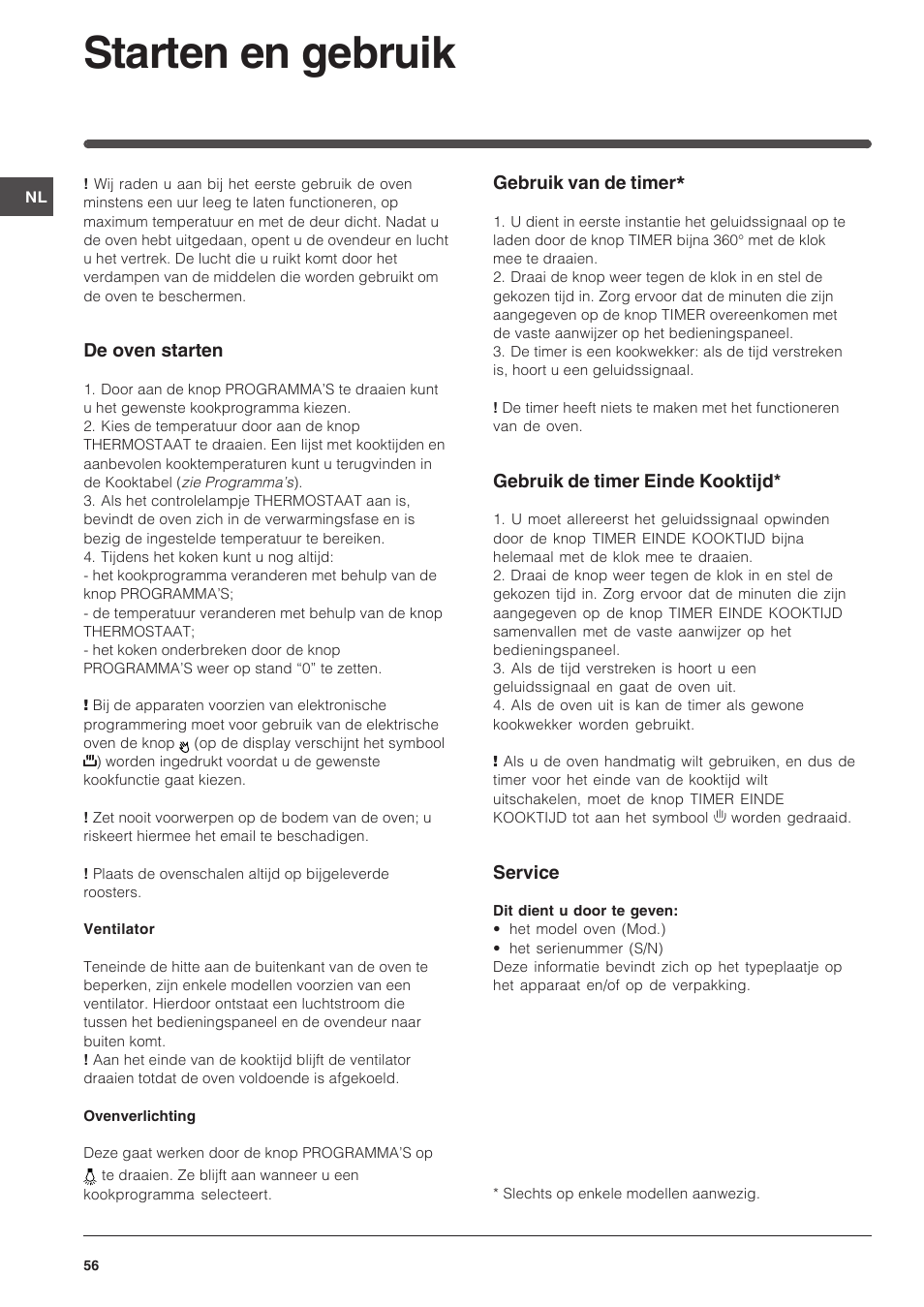 Starten en gebruik | Indesit FI-51.A-(BK) User Manual | Page 56 / 72