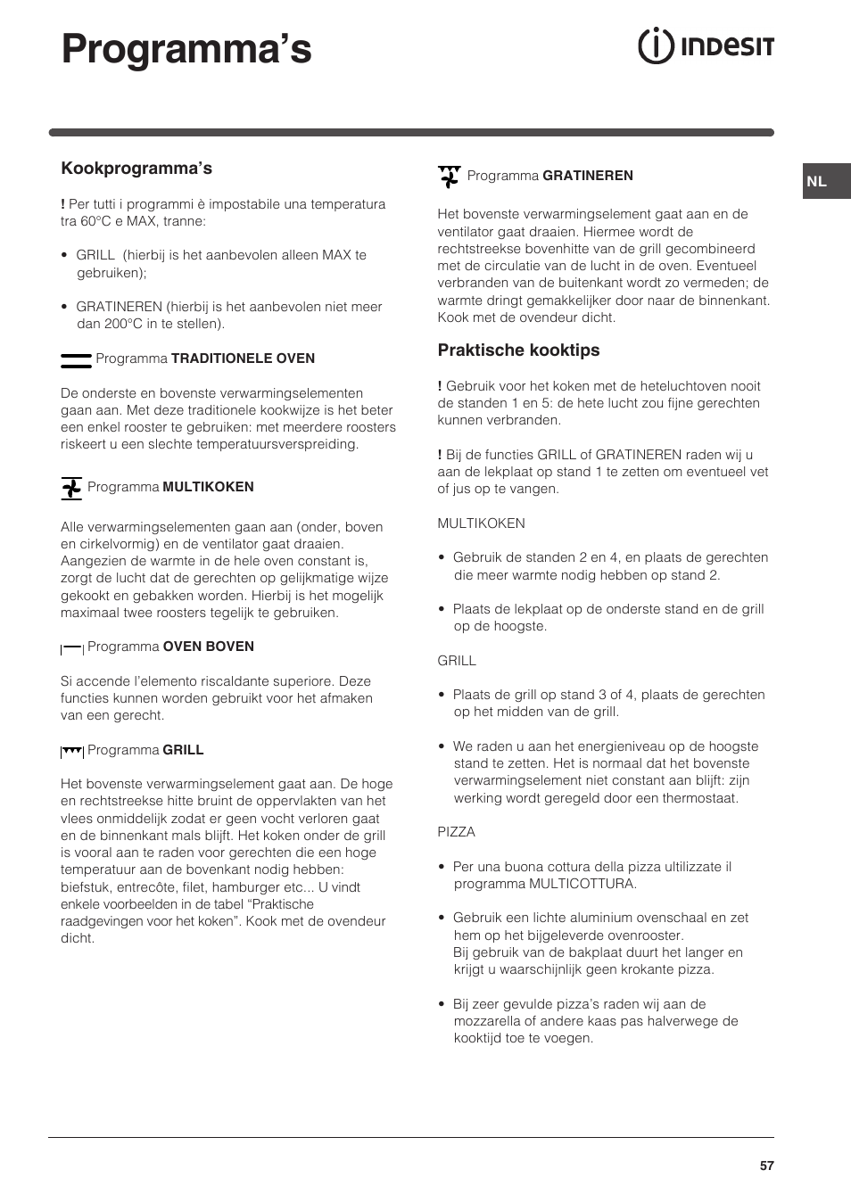 Programma’s | Indesit FI-51.A-(BK) User Manual | Page 57 / 72