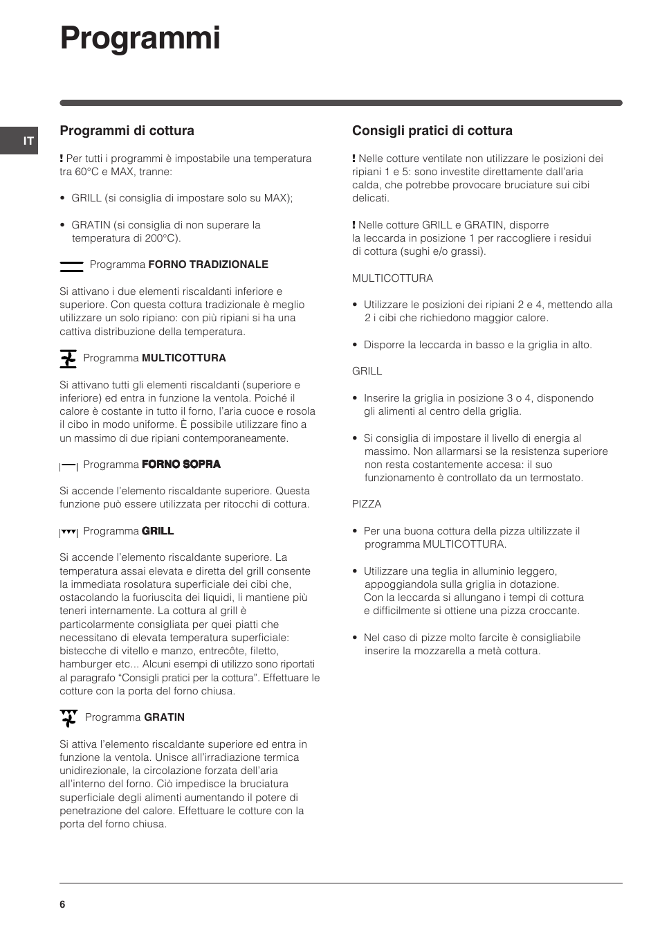 Programmi | Indesit FI-51.A-(BK) User Manual | Page 6 / 72