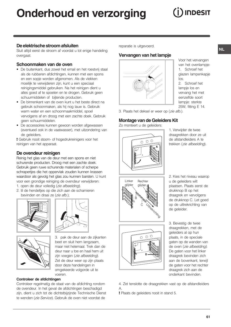 Onderhoud en verzorging | Indesit FI-51.A-(BK) User Manual | Page 61 / 72