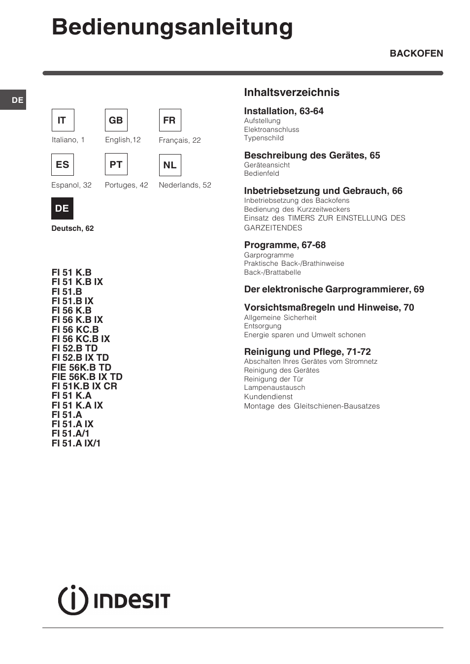 Indesit FI-51.A-(BK) User Manual | Page 62 / 72