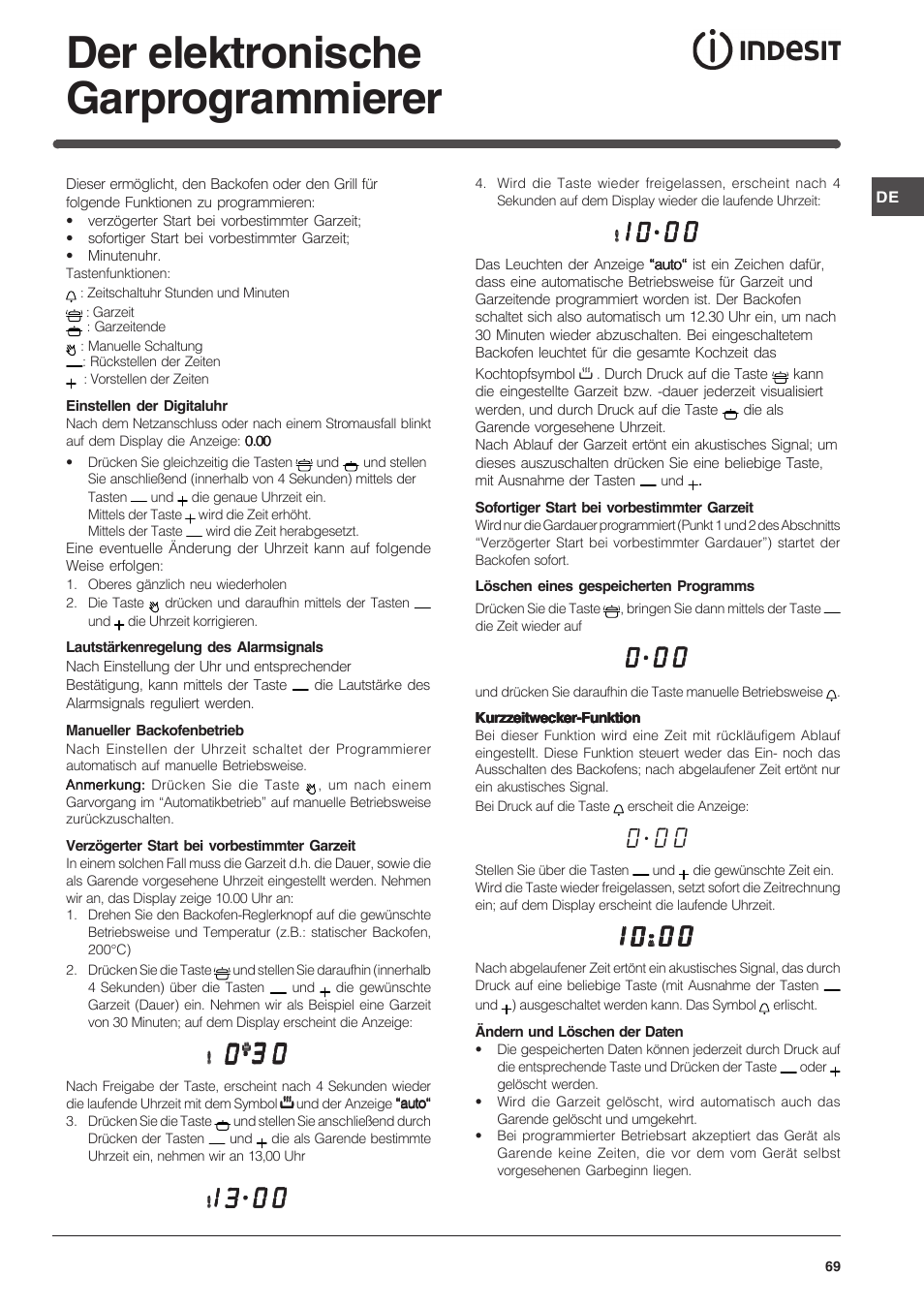 Der elektronische garprogrammierer | Indesit FI-51.A-(BK) User Manual | Page 69 / 72