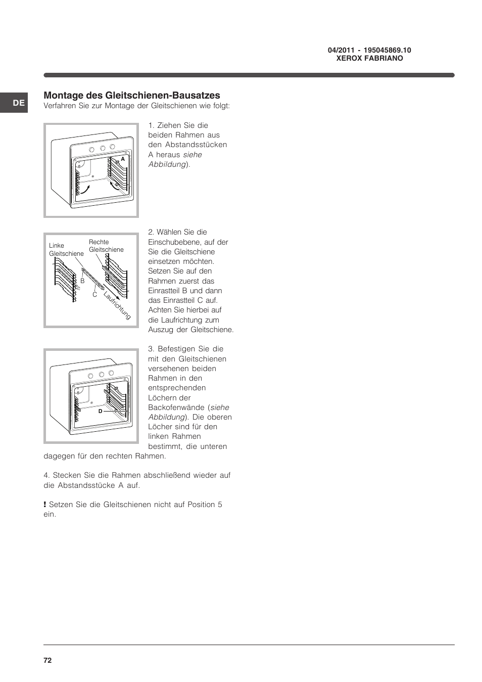 Montage des gleitschienen-bausatzes | Indesit FI-51.A-(BK) User Manual | Page 72 / 72