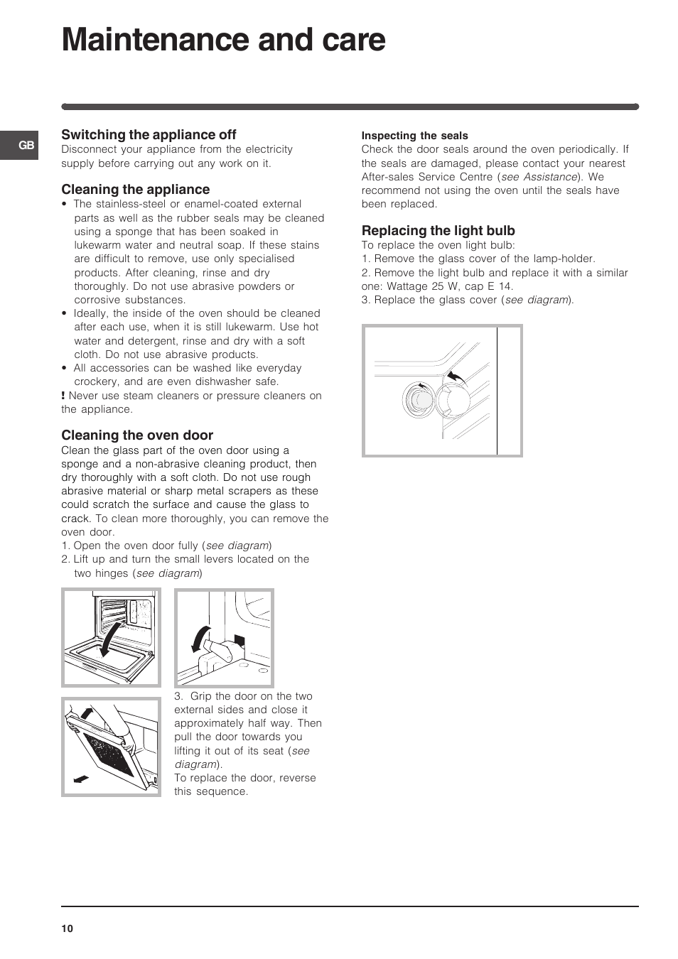 Maintenance and care | Indesit 7OFIMS-53-K.A-IX User Manual | Page 10 / 20