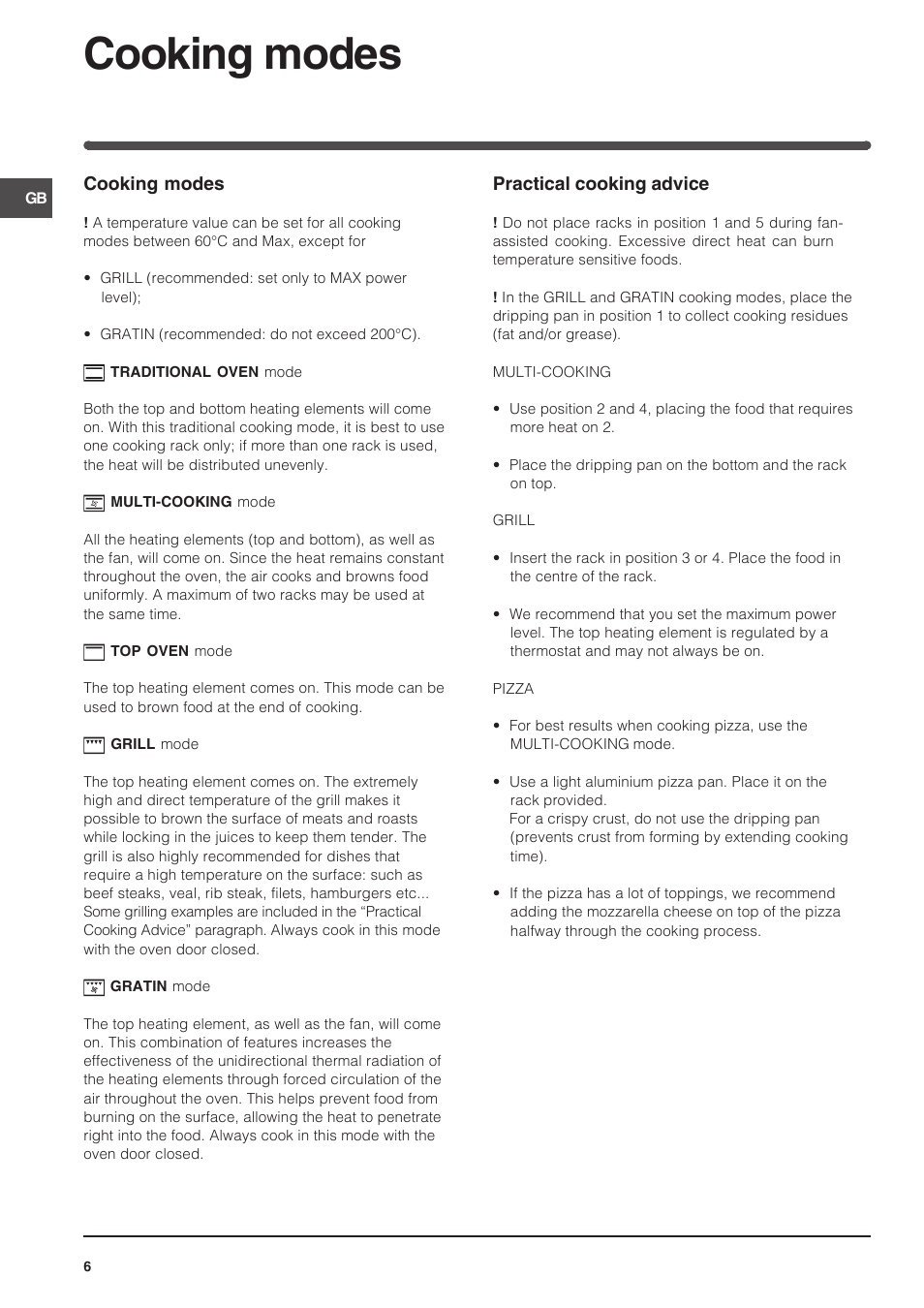 Cooking modes | Indesit 7OFIMS-53-K.A-IX User Manual | Page 6 / 20