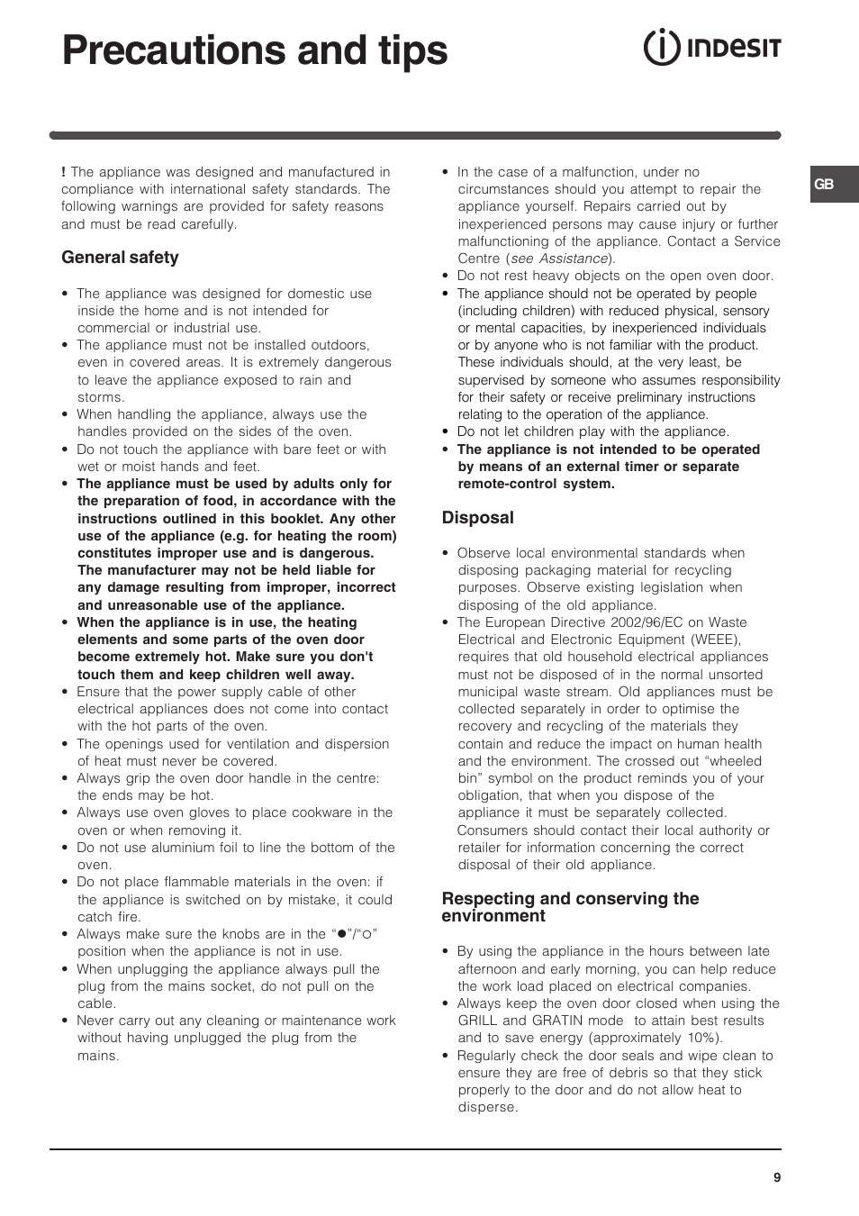 Precautions and tips | Indesit 7OFIMS-53-K.A-IX User Manual | Page 9 / 20