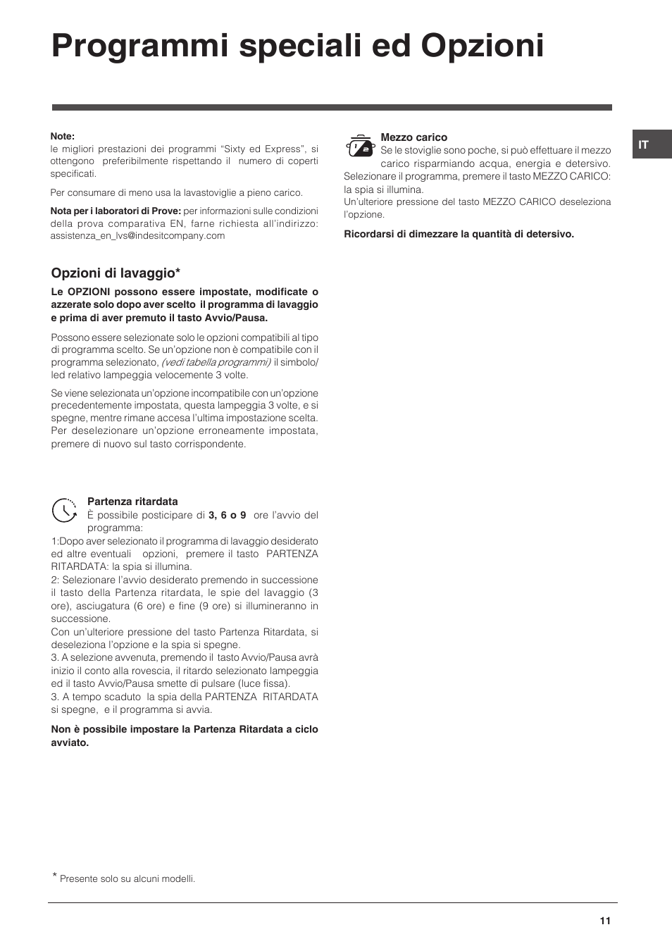 Programmi speciali ed opzioni | Indesit DFP-27B1-A-EU User Manual | Page 11 / 60