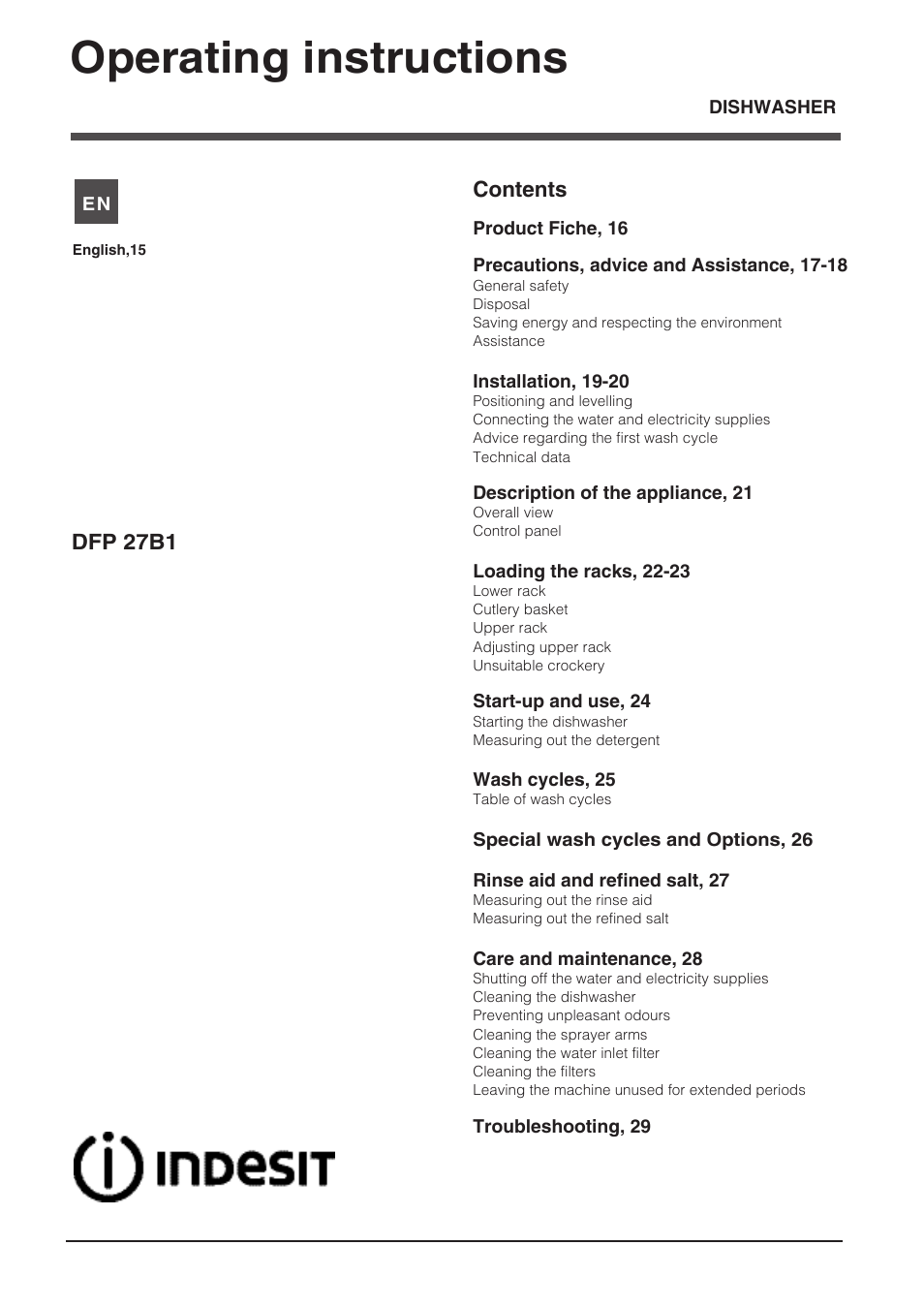 114975_en, Operating instructions | Indesit DFP-27B1-A-EU User Manual | Page 15 / 60