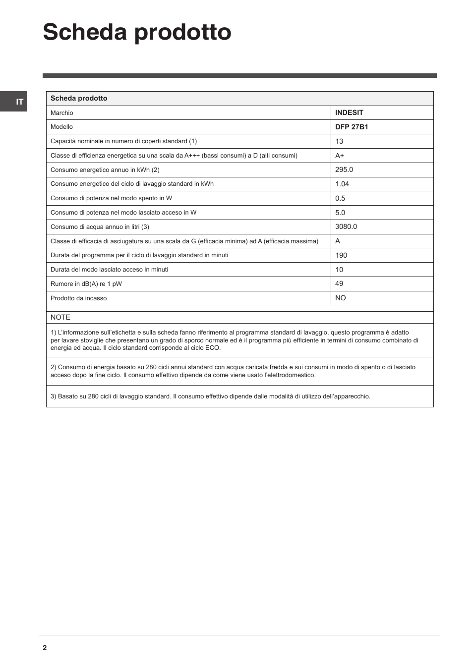 Scheda prodotto | Indesit DFP-27B1-A-EU User Manual | Page 2 / 60