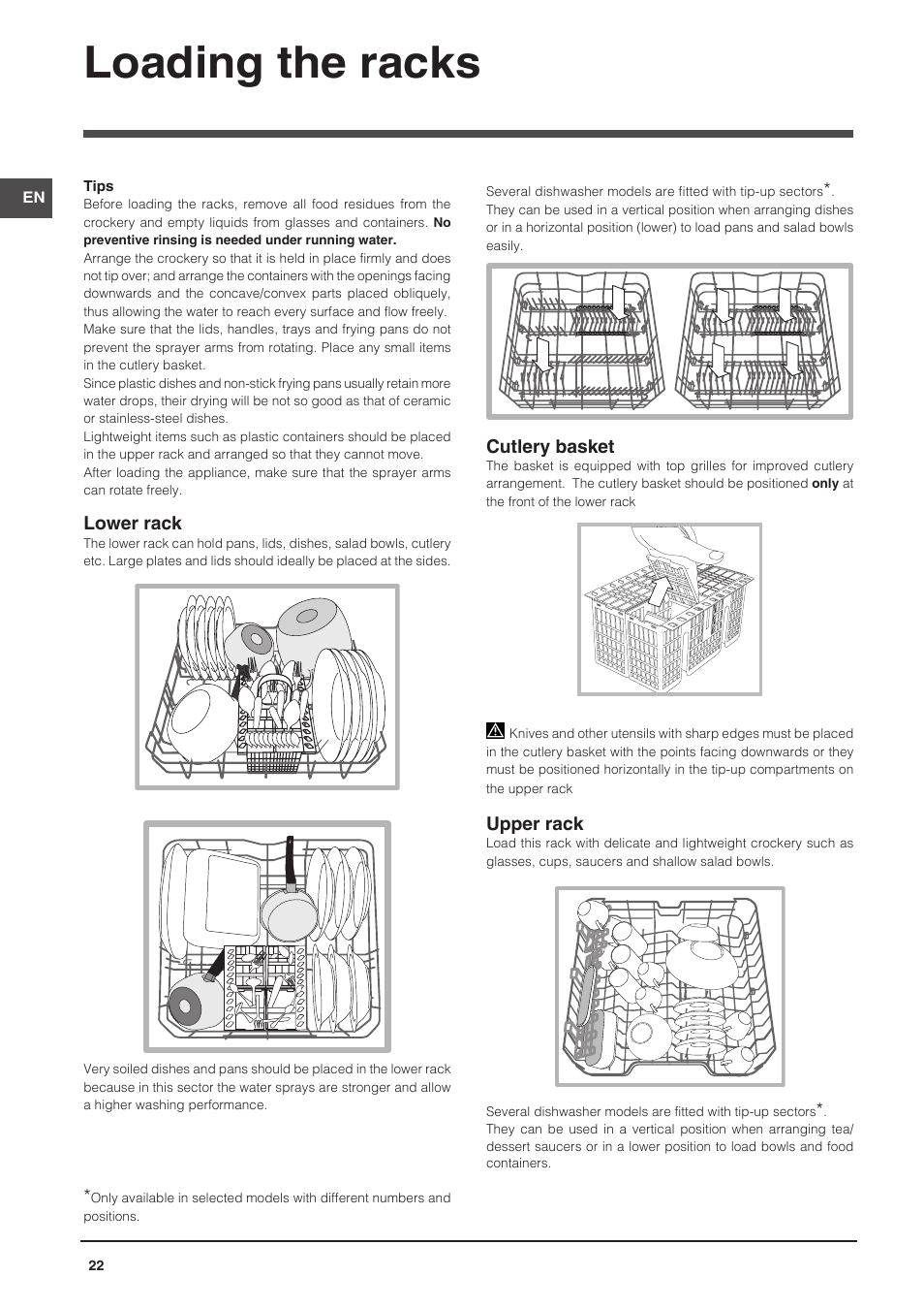 Loading the racks | Indesit DFP-27B1-A-EU User Manual | Page 22 / 60