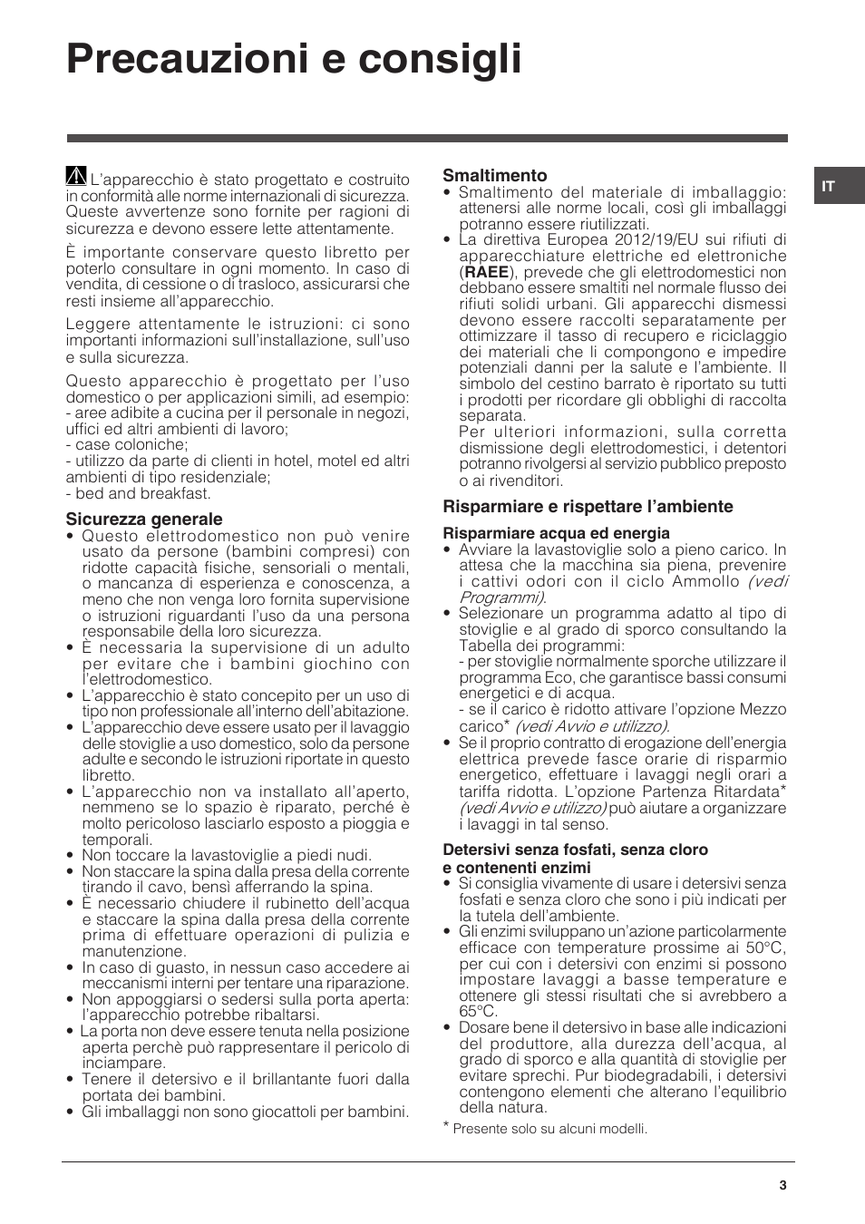 Precauzioni e consigli | Indesit DFP-27B1-A-EU User Manual | Page 3 / 60