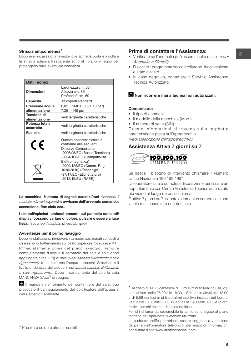 Prima di contattare l’assistenza, Assistenza attiva 7 giorni su 7 | Indesit DFP-27B1-A-EU User Manual | Page 5 / 60