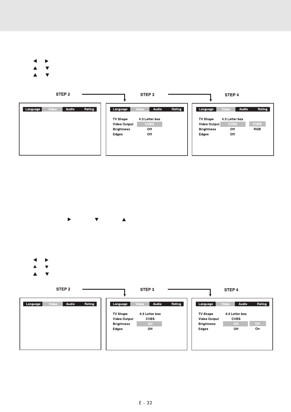 Customizing the function settings, Video output, Brightness | Audiovox DVD Home Theater System User Manual | Page 33 / 41